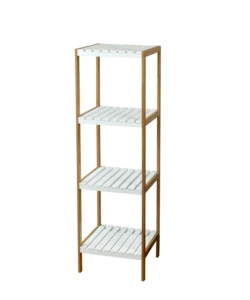 SCAFFALE MULTIUSO 4 RIPIANI IN BAMBOO BIANCO E LEGNO, 34X33X110 CM