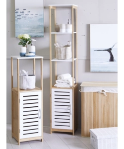 MOBILE MULTIUSO CON ANTA BIANCO E LEGNO IN BAMBOO, 30X30X96 CM