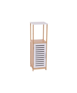 MOBILE MULTIUSO CON ANTA BIANCO E LEGNO IN BAMBOO, 30X30X96 CM