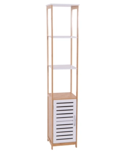 COLONNA MULTIUSO CON 3 RIPIANI E 1 ANTA BIANCO E LEGNO, 30X30X156 CM