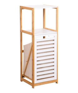 MOBILE BAGNO CON CESTO PORTA BIANCHERIA BIANCO E LEGNO, 36X33X98 CM