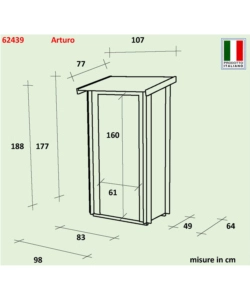 CASETTA IN LEGNO DA GIARDINO ALCE "ARTURO" IN ABETE 98X64X188 CM