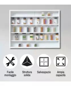 VETRINETTA ESPOSITORE PER COLLEZIONISMO BELLAHOME BIANCO CON ANTE IN VETRO TEMPERATO 80X11X60 CM