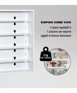 VETRINETTA ESPOSITORE PER COLLEZIONISMO BELLAHOME BIANCO CON ANTE IN VETRO TEMPERATO 80X11X60 CM