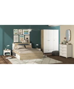 COMODINO "IZZY" CON 4 CASSETTI BIANCO OPACO E QUERCIA 79,7X41,9X85,1 CM