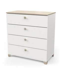 COMODINO "IZZY" CON 4 CASSETTI BIANCO OPACO E QUERCIA 79,7X41,9X85,1 CM