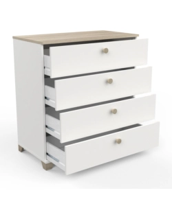 COMODINO "IZZY" CON 4 CASSETTI BIANCO OPACO E QUERCIA 79,7X41,9X85,1 CM