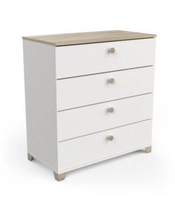 COMODINO "IZZY" CON 4 CASSETTI BIANCO OPACO E QUERCIA 79,7X41,9X85,1 CM