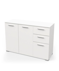 MOBILE MULTIUSO "IZZY" IN TRUCIOLARE 3 ANTE E 2 CASSETTI BIANCO OPACO, 119,6X41,9X82,4 CM