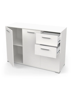 MOBILE MULTIUSO "IZZY" IN TRUCIOLARE 3 ANTE E 2 CASSETTI BIANCO OPACO, 119,6X41,9X82,4 CM