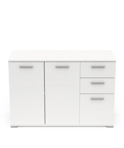 MOBILE MULTIUSO "IZZY" IN TRUCIOLARE 3 ANTE E 2 CASSETTI BIANCO OPACO, 119,6X41,9X82,4 CM