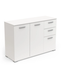 MOBILE MULTIUSO "IZZY" IN TRUCIOLARE 3 ANTE E 2 CASSETTI BIANCO OPACO, 119,6X41,9X82,4 CM