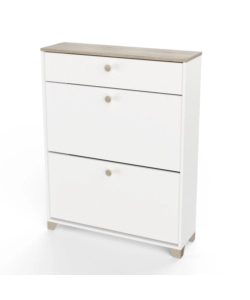 SCARPIERA "IZZY" BIANCA E QUERCIA CON 2 ANTE E 1 CASSETTO, 80,8X24,4X104,3 CM