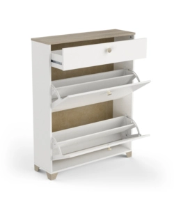 SCARPIERA "IZZY" BIANCA E QUERCIA CON 2 ANTE E 1 CASSETTO, 80,8X24,4X104,3 CM