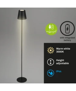 LAMPADA DA TERRA LED RICARICABILE E REGOLABILE IN ALTEZZA NERO, 400LM