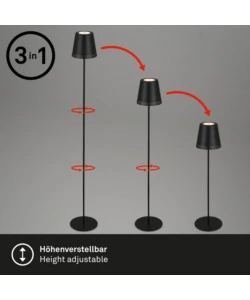 LAMPADA DA TERRA LED RICARICABILE E REGOLABILE IN ALTEZZA NERO, 400LM