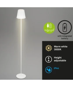 LAMPADA DA TERRA LED RICARICABILE E REGOLABILE IN ALTEZZA BIANCA, 400 LUMEN
