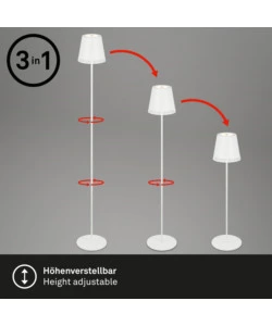 LAMPADA DA TERRA LED RICARICABILE E REGOLABILE IN ALTEZZA BIANCA, 400 LUMEN