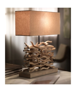 LAMPADA DA TAVOLO "MARICA" LEGNO E TESSUTO, E27