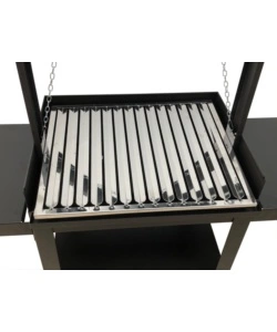 BARBECUE A LEGNA E CARBONE  "MONTEVIDEO" CON GRIGLIA REGOLABILE DA MANIGLIA E CATENA, 57,5X40X113 CM