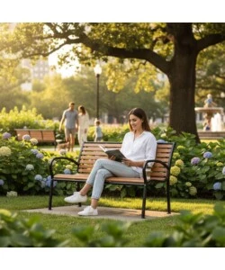 PANCHINA DA ESTERNO CON BRACCIOLI EUROGARDEN IN METALLO EFFETTO LEGNO 125X60X80 CM