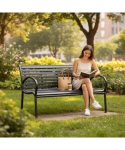 PANCHINA DA ESTERNO CON BRACCIOLI EUROGARDEN IN METALLO EFFETTO LEGNO ANTRACITE 125X60X80 CM