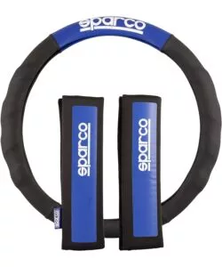 SET COPRIVOLANTE E PASSACINTURA SPARCO COLORE NERO E BLU
