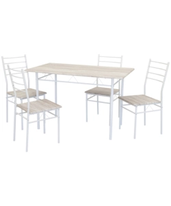 SET TAVOLO E 4 SEDIE IN METALLO BIANCO E TOP LEGNO, 120X70X75 CM