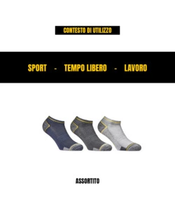 6 PAIA CALZA FANTASMINO DA LAVORO ANTI-INFORTUNISTICA "WRK03" COLORE ASSORTITO, TG 39/42 - WRK