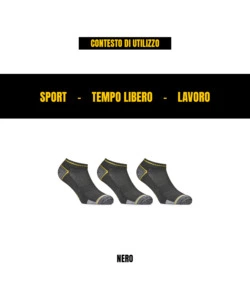 9 PAIA CALZA FANTASMINO DA LAVORO ANTI-INFORTUNISTICA "WRK03" COLORE NERO, TG 43/46 - WRK