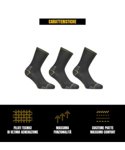 6 PAIA CALZA CORTA DA LAVORO ANTI-INFORTUNISTICA "WRK05" COLORE NERO, TG 39/42 - WRK