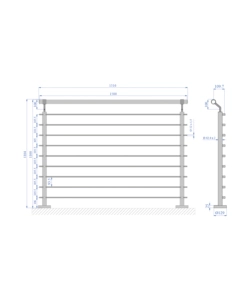 PARAPETTO MODULARE CERTIFICATO IN ACCIAIO INOX AISI 304 CON FISSAGGIO A PAVIMENTO, 150 CM - KIT COMPLETO A1