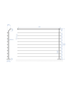 PARAPETTO MODULARE CERTIFICATO IN ACCIAIO INOX AISI 304 CON FISSAGGIO A PAVIMENTO, 150 CM - KIT INTERMEDIO A2.