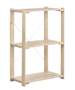 SCAFFALE "NOVA" CON 3 PIANI REGOLABILI IN LEGNO DI PINO, 76,5X38,5X110 CM