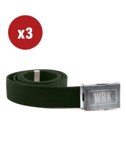 3 PEZZI CINTURA DA LAVORO "WRK104" CON FIBBIA IN ACCIAIO COLORE VERDE MILITARE, TG UNICA