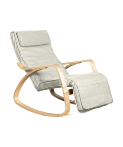 SEDIA A DONDOLO "DIANA" IN LEGNO CON CUSCINI BIANCHI, 67X127X90 CM