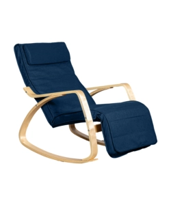SEDIA A DONDOLO "DIANA" IN LEGNO CON CUSCINI BLU, 67X127X90 CM