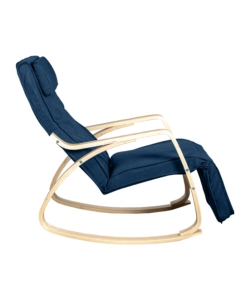 SEDIA A DONDOLO "DIANA" IN LEGNO CON CUSCINI BLU, 67X127X90 CM