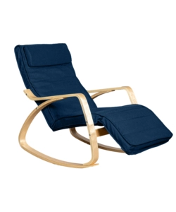 SEDIA A DONDOLO "DIANA" IN LEGNO CON CUSCINI BLU, 67X127X90 CM