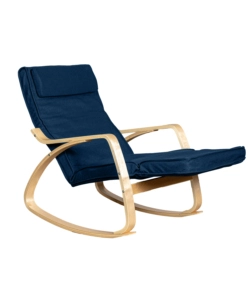 SEDIA A DONDOLO "DIANA" IN LEGNO CON CUSCINI BLU, 67X127X90 CM