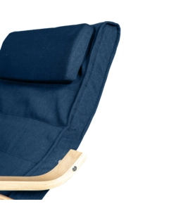 SEDIA A DONDOLO "DIANA" IN LEGNO CON CUSCINI BLU, 67X127X90 CM