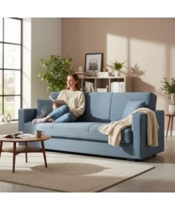 DIVANO LETTO "AFRODITE" 3 POSTI IN TESSUTO GRIGIO-BLU 212X80X87 CM