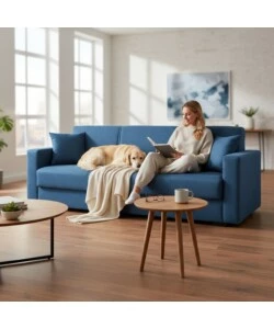 DIVANO LETTO "AFRODITE" 3 POSTI IN TESSUTO BLU 212X80X87 CM