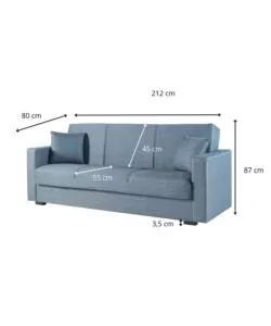 DIVANO LETTO "AFRODITE" 3 POSTI IN TESSUTO GRIGIO-BLU 212X80X87 CM