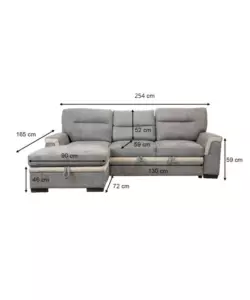 DIVANO LETTO ANGOLARE "ERIKA" IN TESSUTO GRIGIO CON PENISOLA A SINISTRA 254X92/165X102 CM