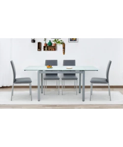 SET PRANZO BELLAHOME "MINORCA" GRIGIO CON TAVOLO ESTENSIBILE IN VETRO 4 SEDUTE