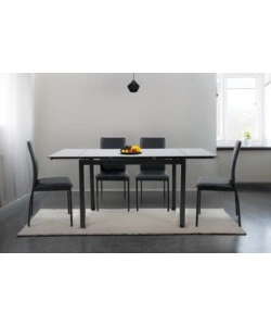 SET PRANZO BELLAHOME "MINORCA" NERO CON TAVOLO ESTENSIBILE IN VETRO 4 SEDUTE