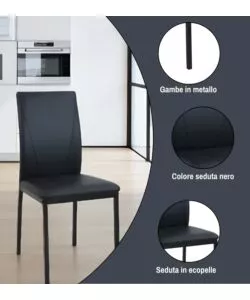 SET PRANZO BELLAHOME "MINORCA" NERO CON TAVOLO ESTENSIBILE IN VETRO 4 SEDUTE