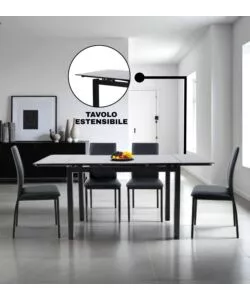 SET PRANZO BELLAHOME "MINORCA" NERO CON TAVOLO ESTENSIBILE IN VETRO 4 SEDUTE