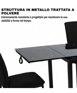 Set pranzo BellaHome "Minorca" nero con tavolo estensibile in vetro 4 sedute